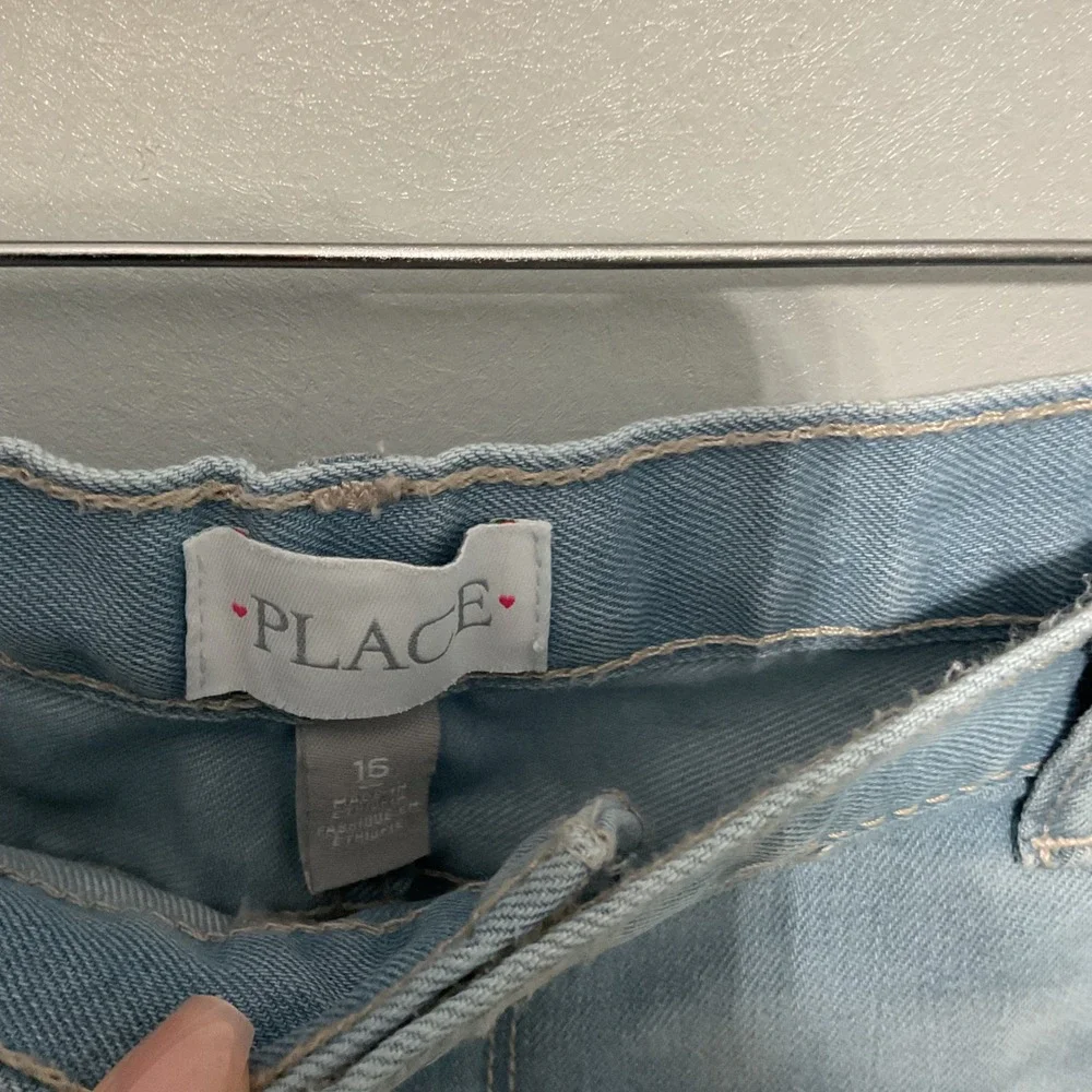 The Children's Place Girls Light Wash Denim Cuffed‎ Shorts Size 16